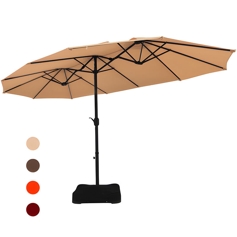 15 Feet Extra Large Patio Double Sided Umbrella with Crank and Base