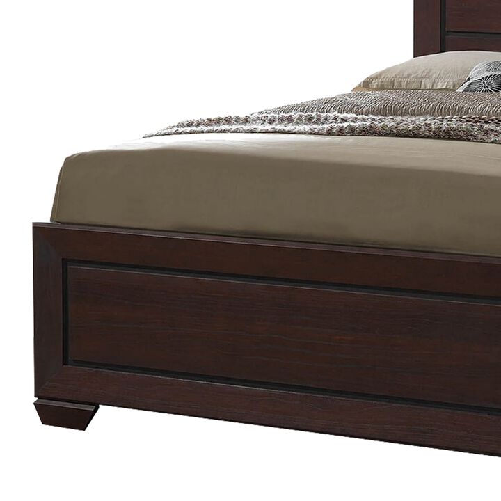 Wooden Queen Size Bed with 4 Spacious Side Rail Drawers, Dark Brown-Benzara