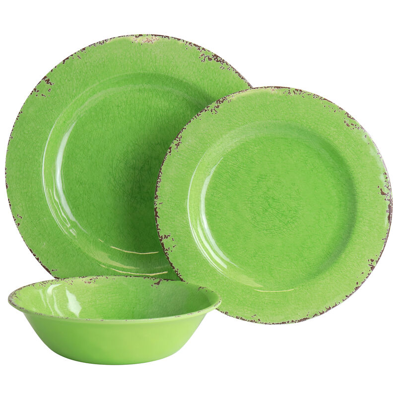 Laurie Gates California Designs Mauna 12 Piece Melamine Dinnerware Set in Crackle Green