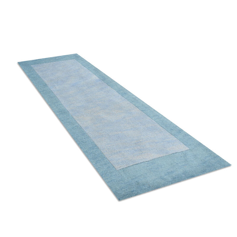 RUGSOTIC CARPETS HAND TUFTED WOOL ECO-FRIENDLY AREA RUGS  - 2'6''x10', Runner Shape, Light Blue Blue, Contemporary Modern Design, High Pile Handmade Area Rugs for Living Room, Bed Room (K00201)