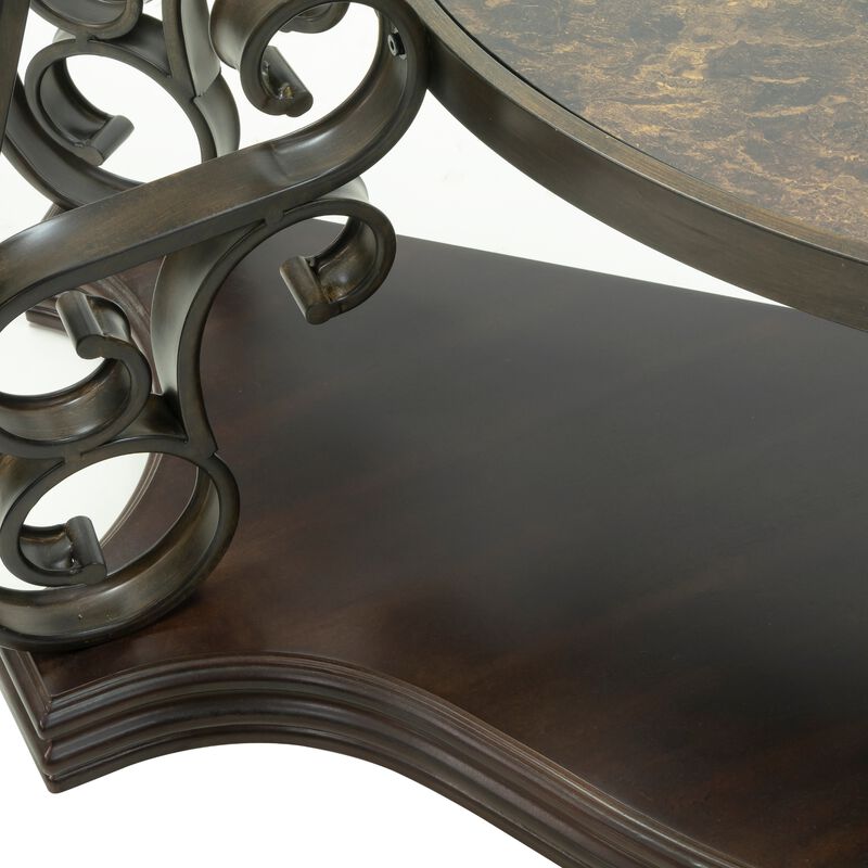 Sofa Table with Glass Top, MDF Marble Paper Shelf with Metal Legs