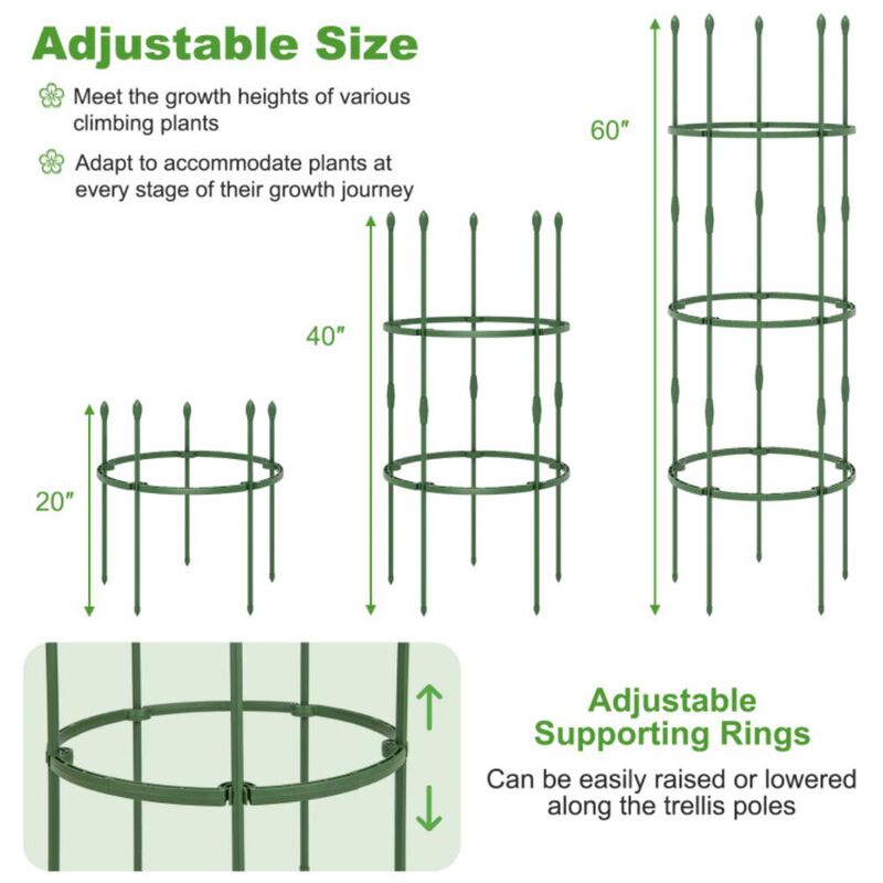Hivvago 3-Pack Garden Trellis Tall Plant Support Stands with Clips and Ties