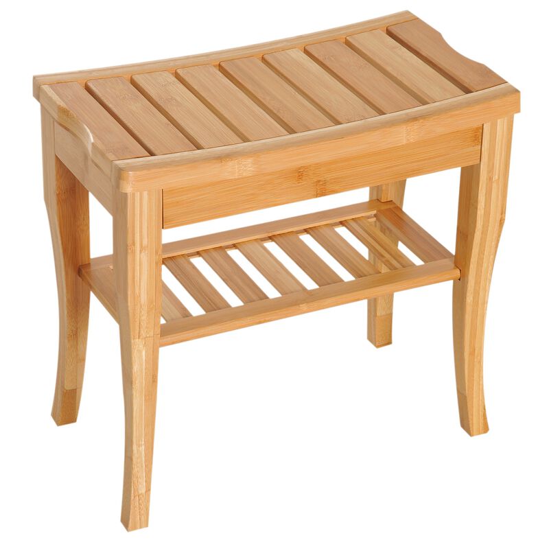 Natural Spa Seat: 20" 2-Tier Bamboo Shower Bench & Organizer