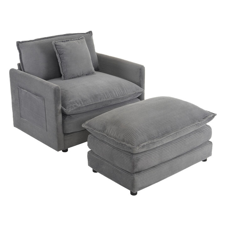 Merax Upholstered Corduroy Sofa Chair with Ottoman
