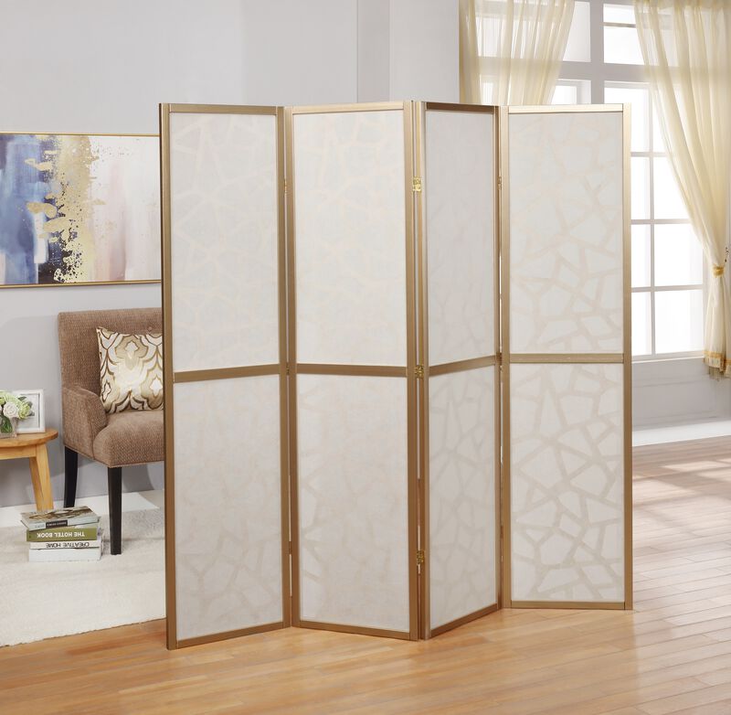 Streamdale Giyano 4 Panel Screen Room Divider, Gold
