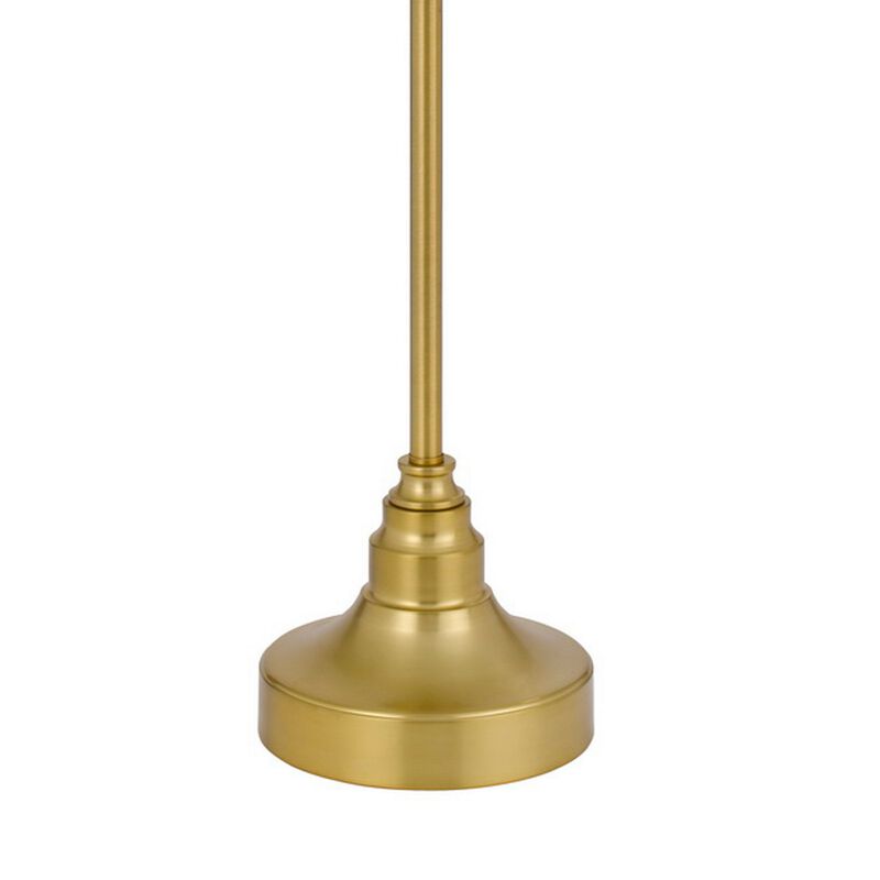 60 Inch Metal Curved Floor Lamp, Adjustable Dome Shade, Brass-Benzara