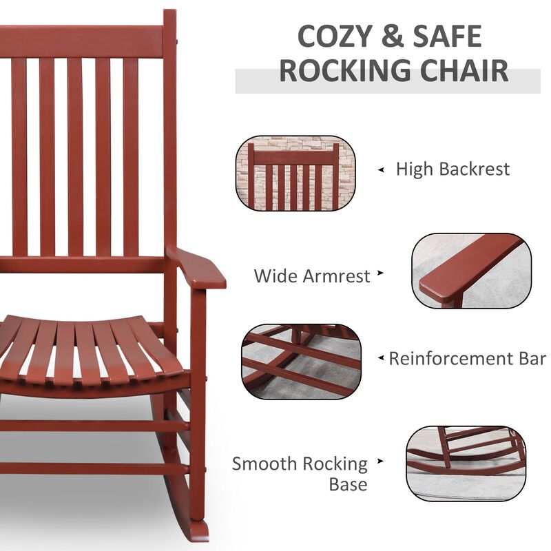 Wine Red Rustic Rocker: Wooden High Back Chair for Patio