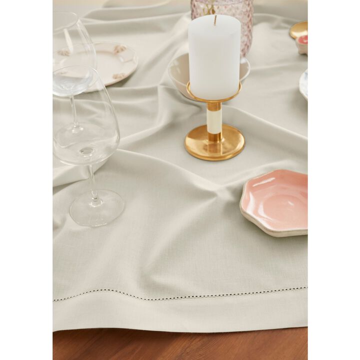 Solino Home Cotton Linen Hemstitch Tablecloth for Thanksgiving, Christmas