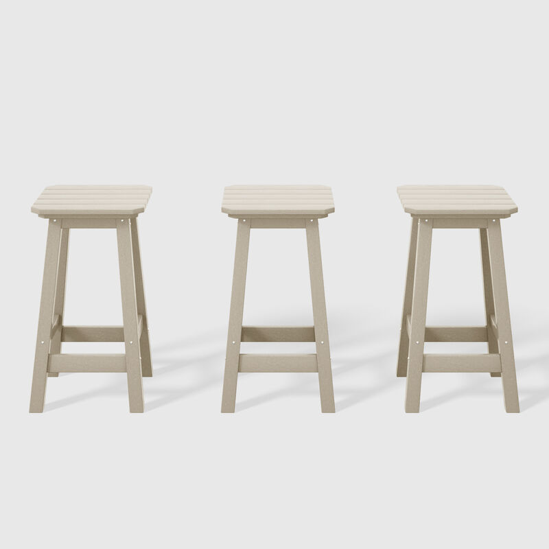 WestinTrends 24" HDPE Outdoor Patio Counter High Backless Square Bar Stools Set of Three