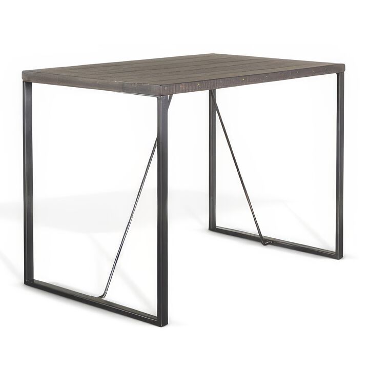 Zayle Counter Height Table, Dark Brown Mahogany Wood, Metal, 47 Inch - Benzara