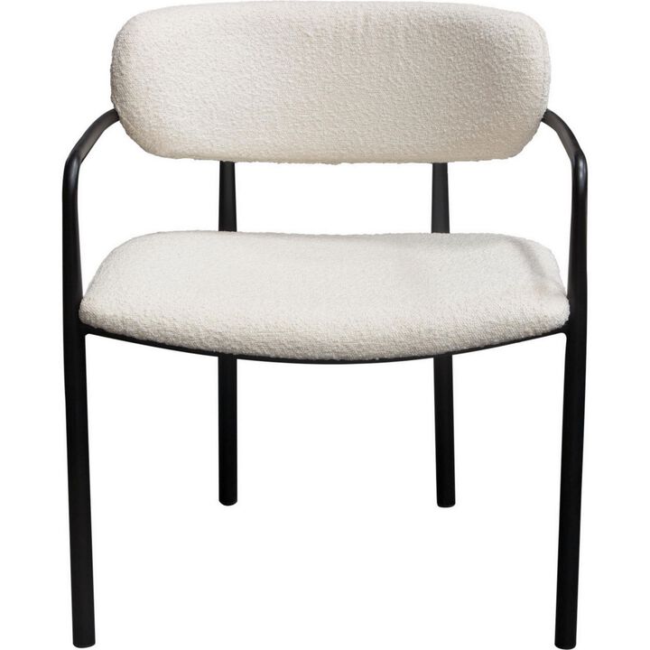 Oke 26 Inch Padded Dining Chair, Set of 2, Black, Ivory Boucle Upholstery - Benzara