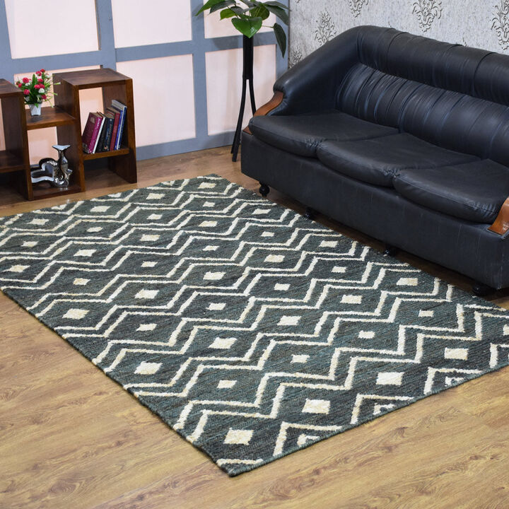 HAND KNOTTED SUMAK JUTE ECO-FRIENDLY Contemporary AREA RUGS  - 4'x6', Rectangle Shape, Green Beige Color, Contemporary, High Pile, Natural Fiber, Outdoor Indoor Handmade Area Rugs (J00078)