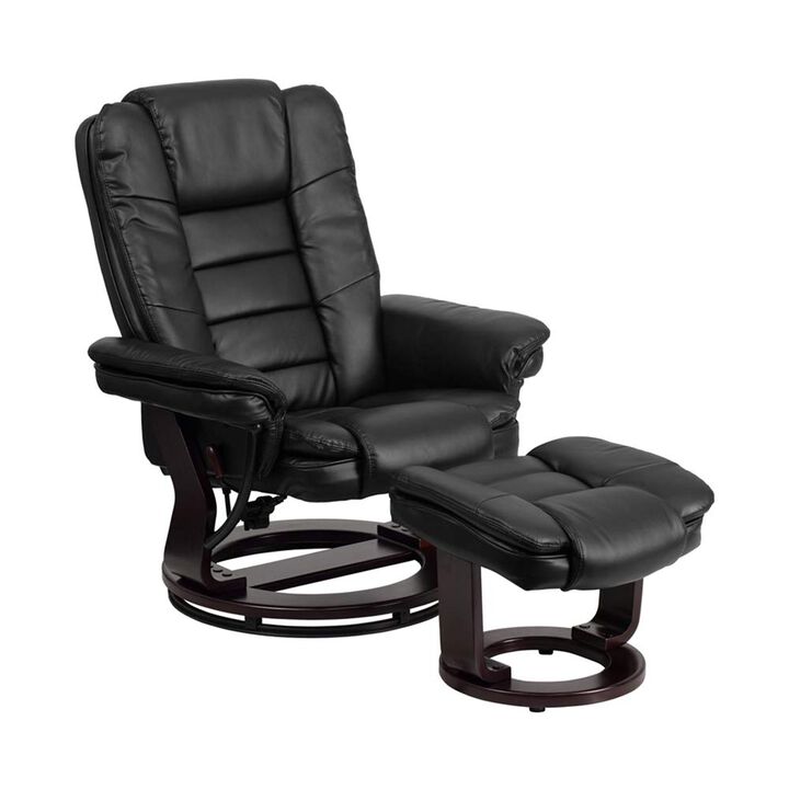 Flash Furniture Bali Contemporary Multi-Position LeatherSoft Recliner Chair with Ottoman, 360-Degree Swivel Recliner Chair and Ottoman Set, Black