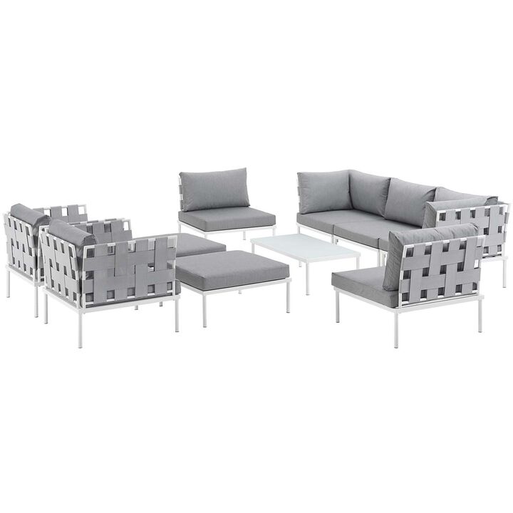 Harmony 10 Piece Outdoor Patio Aluminum Sectional Sofa Set - White Gray