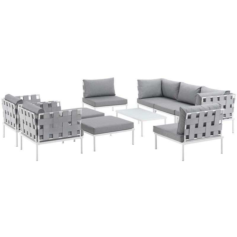 Harmony 10 Piece Outdoor Patio Aluminum Sectional Sofa Set - White Gray