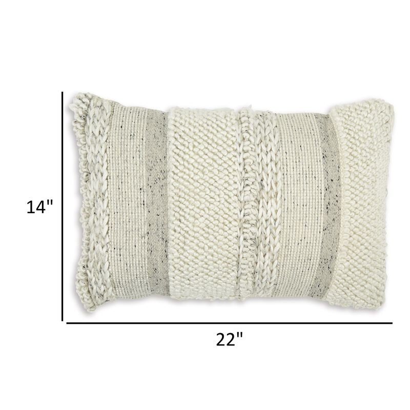 Lumbar Pillow Set of 4, 14 x 22 Inch, Polyester, Handwoven Beige Cotton -