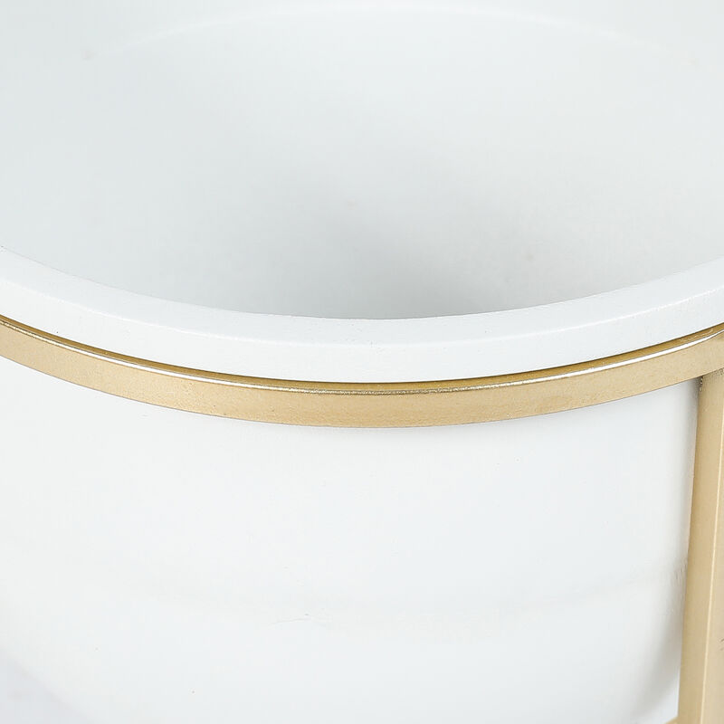 LuxenHome Set of 2 White Metal Cachepot Planters with Gold Metal Stands