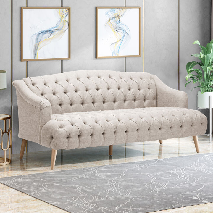 Merax Fabric 3-seat Sofa with Wooden Legs for Living Room or Study