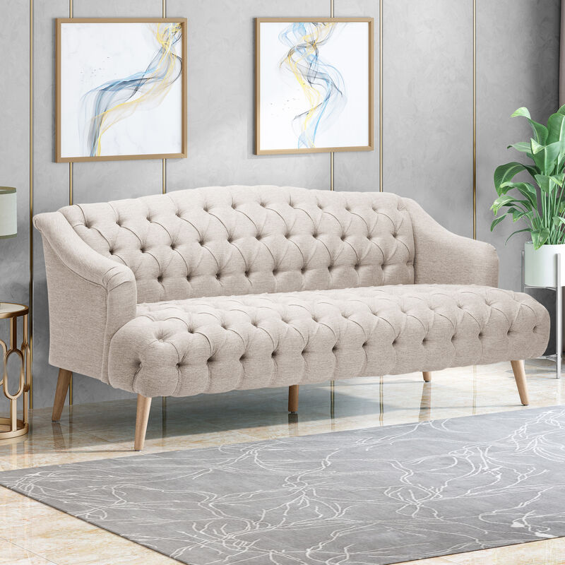 Merax Fabric 3-seat Sofa with Wooden Legs for Living Room or Study