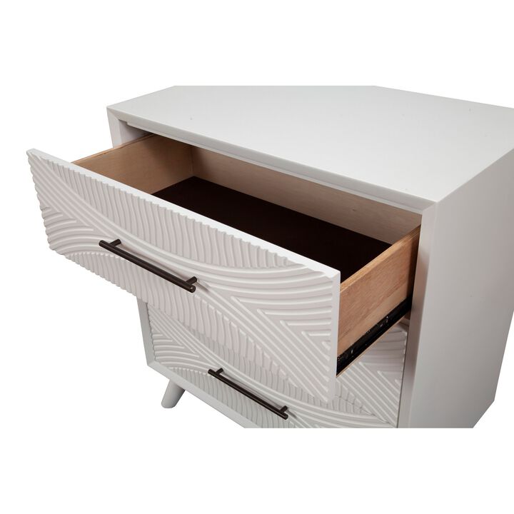 Three Drawers Mahogany Wood Small Chest with Splayed Legs, White-Benzara