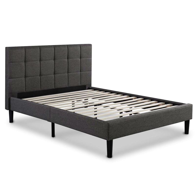 Hivvago King size Dark Grey Upholstered Platform Bed with Headboard