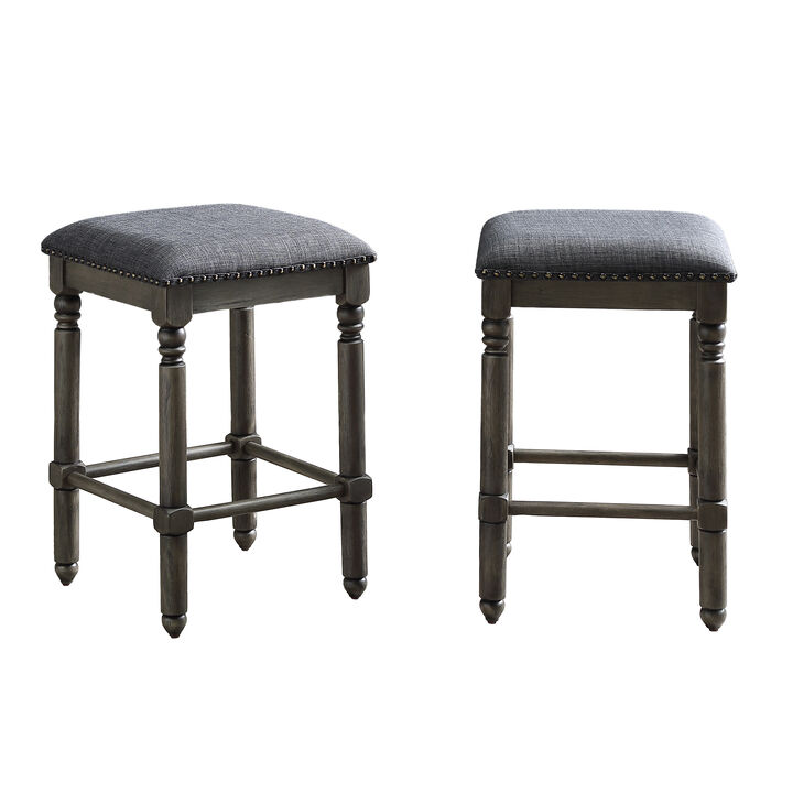 Wood Upholstered Swivel Counter Height Stool, Set of 2, Grey