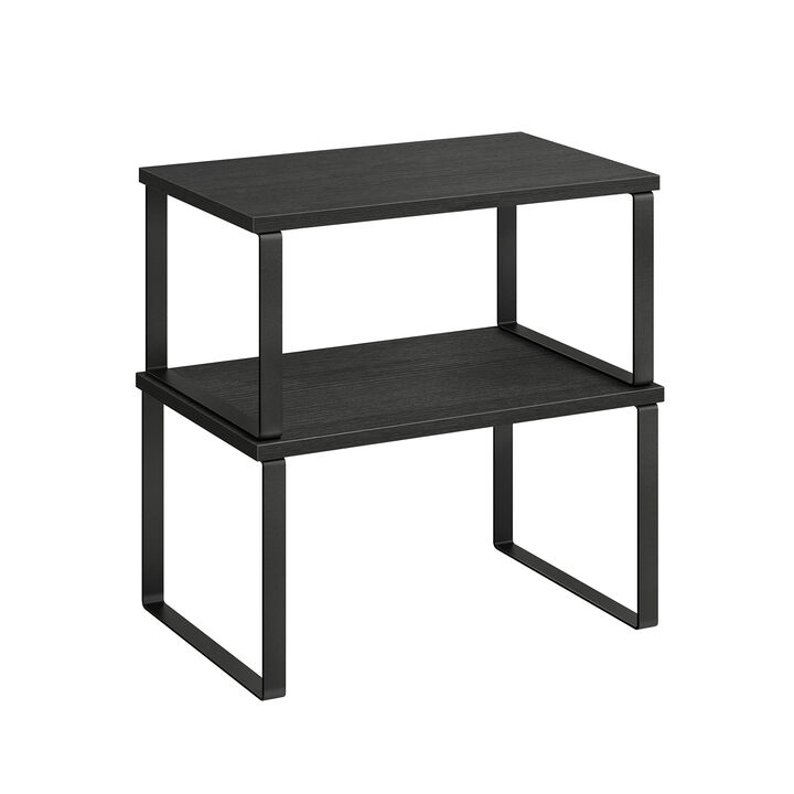 Expandable and Stackable Cabinet Shelf Organizer – Metal and Bamboo Kitchen Counter Shelves, Set of 2