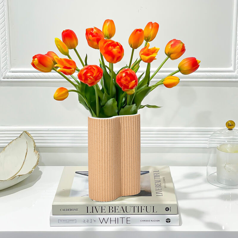 LuxenHome Light Brown Ceramic 7.7-Inch Tall Vase