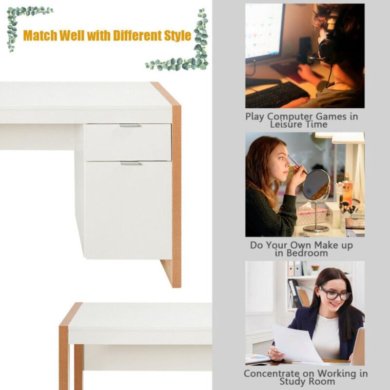 Hivvago Modern Computer Desk Writing Workstation with Cabinet and Drawer