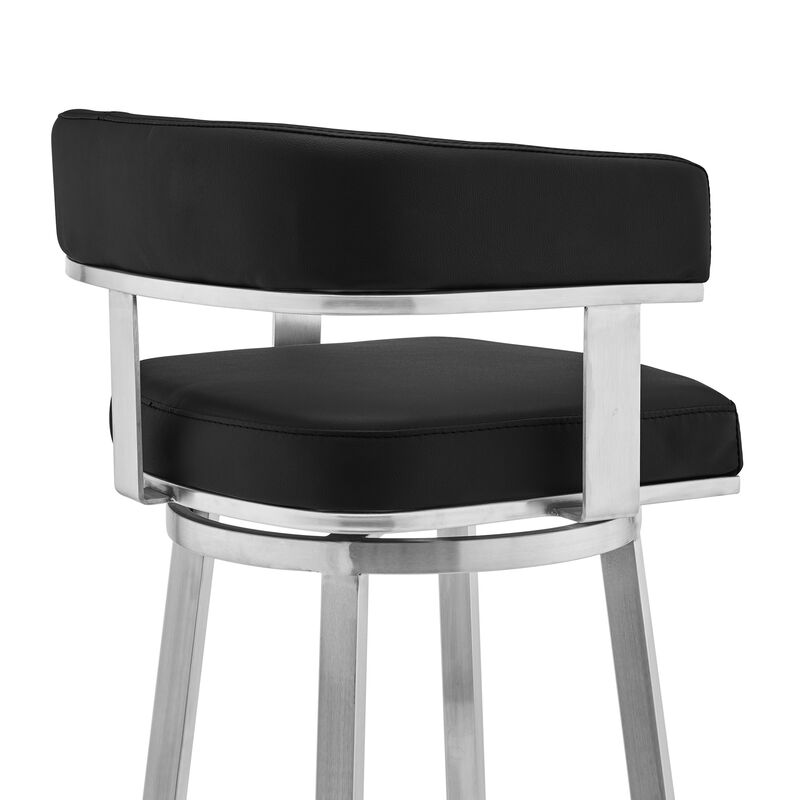 Cohen Bar Height Swivel Bar Stool in Silver Finish with White Faux Leather