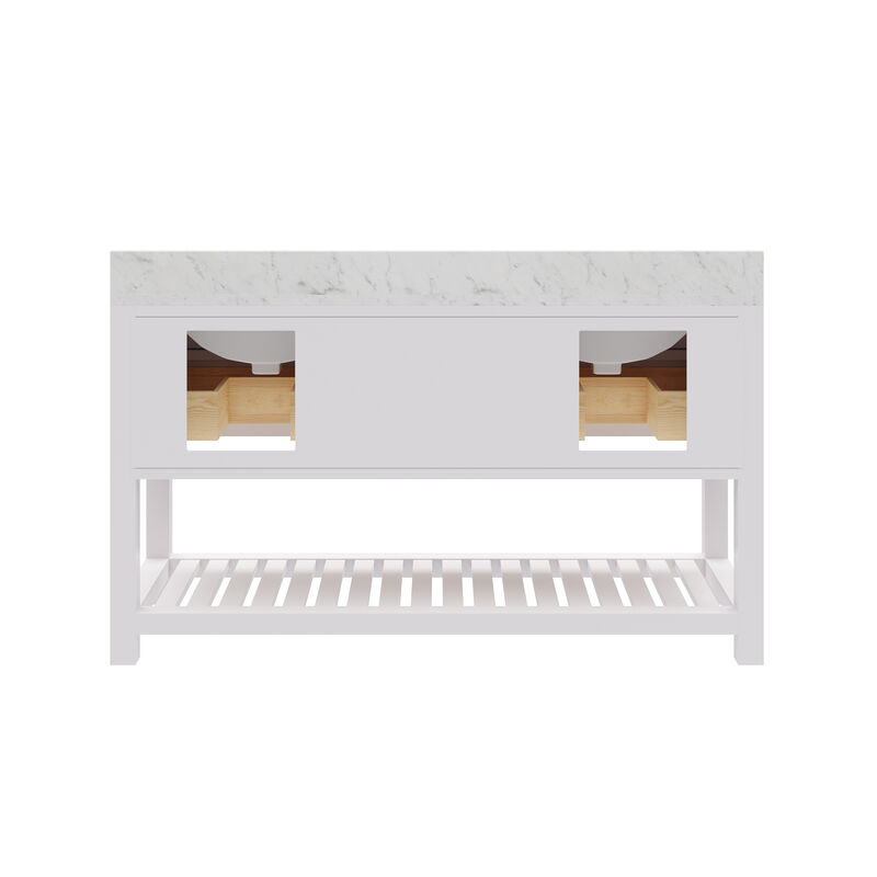 Madalyn 60 In. Double Sink Carrara White Marble Countertop Bath Vanity in Pure White