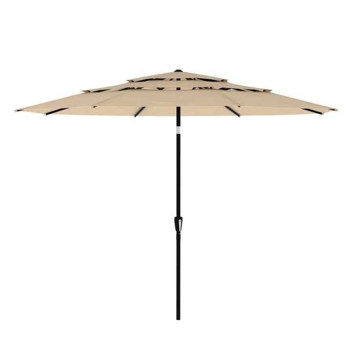 FUFU&GAGA 11FT 3-Tier Patio Umbrella – Navy Blue, Crank & Tilt, Heavy-Duty Steel Frame, UV-Resistant Polyester, Outdoor Sunshade