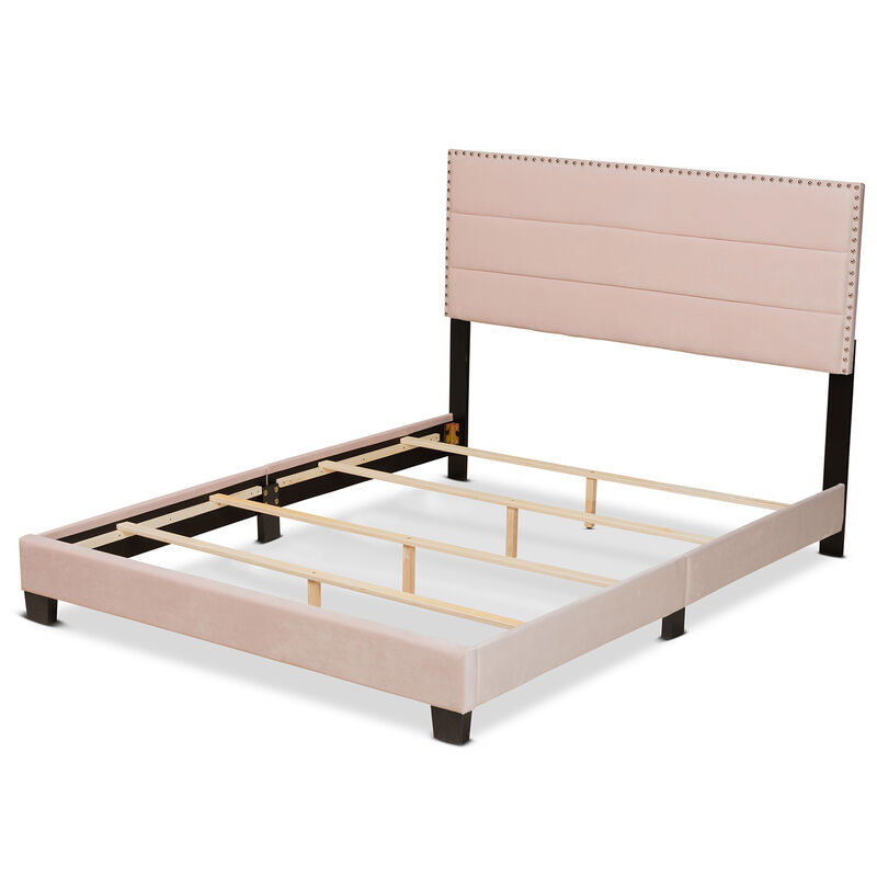 Baxton Studio Tamira Glam Light Pink Velvet Fabric Upholstered Queen Size Panel Bed