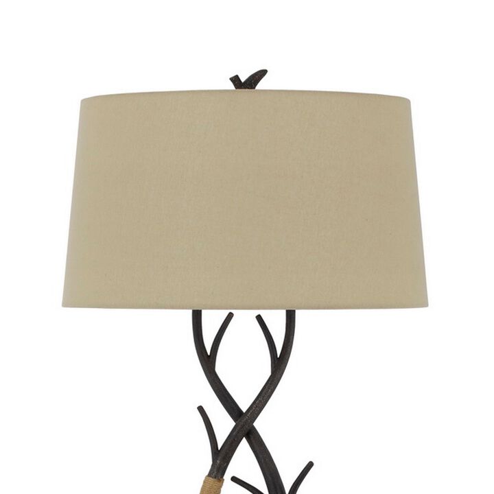 60 Inch Metal Tree Branch Base Floor Lamp, Dimmer, Black-Benzara