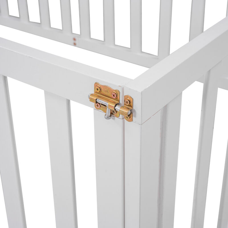 Twin Size Wood Floor Bed Frame With Fence And Door