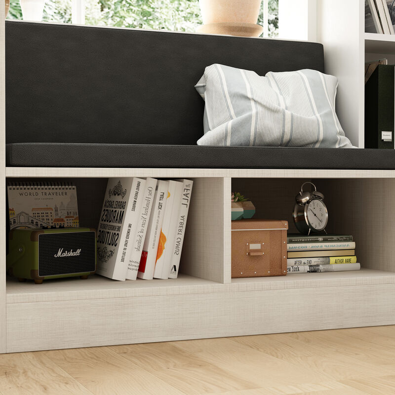 FUFU&GAGA Storage Bench with Cushion Seating, 3 Drawers, Shelving Units, (63" W x 15.7" D x 23.6" H), White