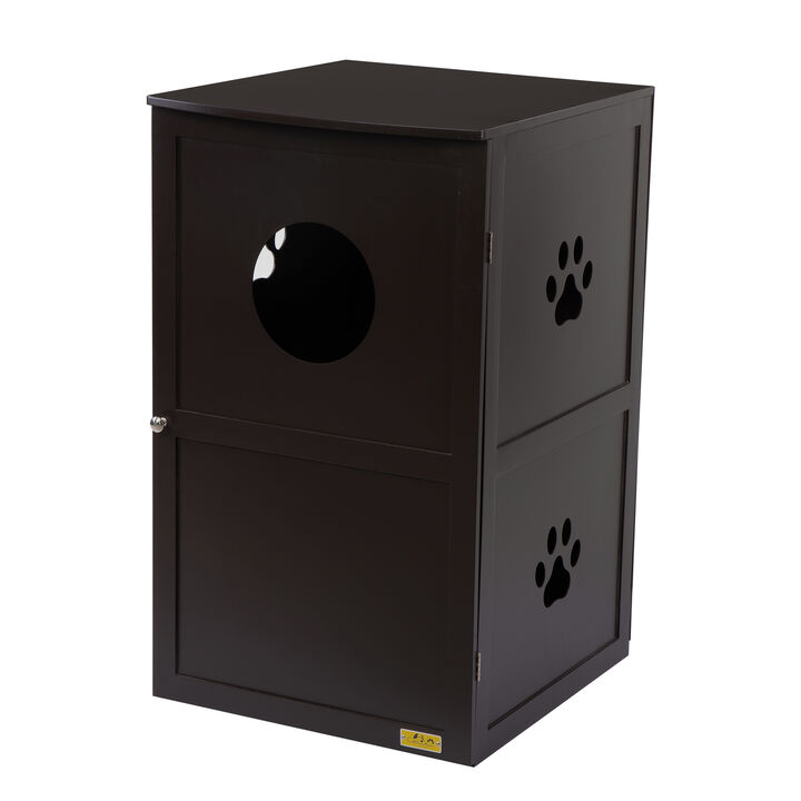 2-Tier Cat Litter Box Enclosure with Multiple Vents Brown