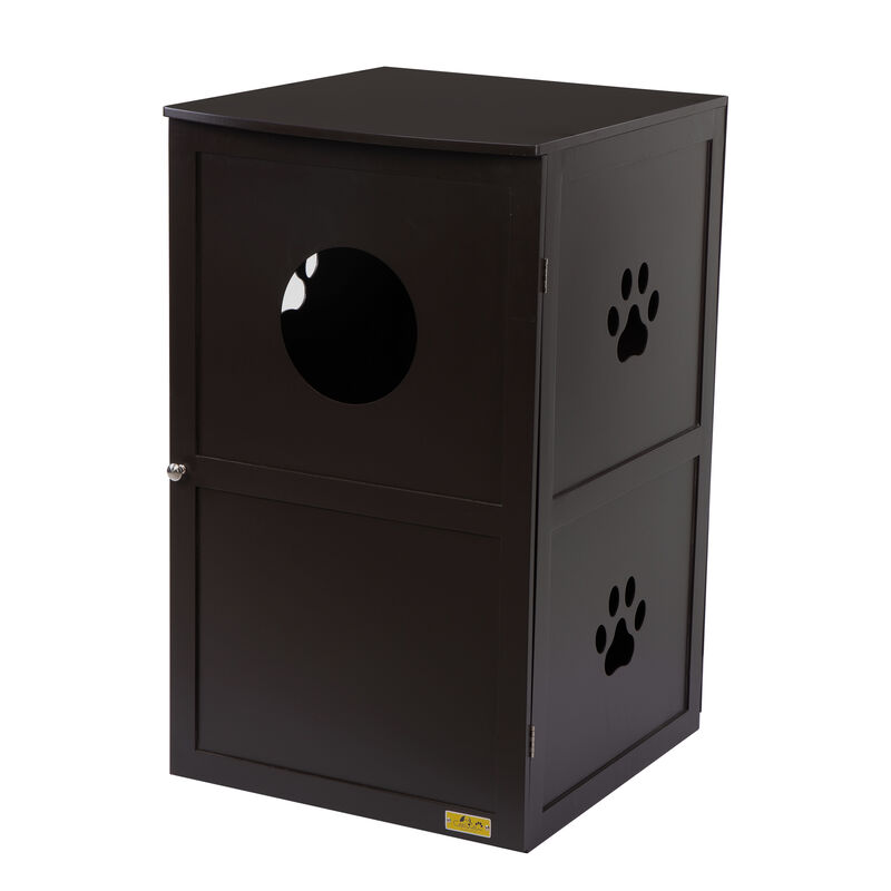 2-Tier Cat Litter Box Enclosure with Multiple Vents Brown