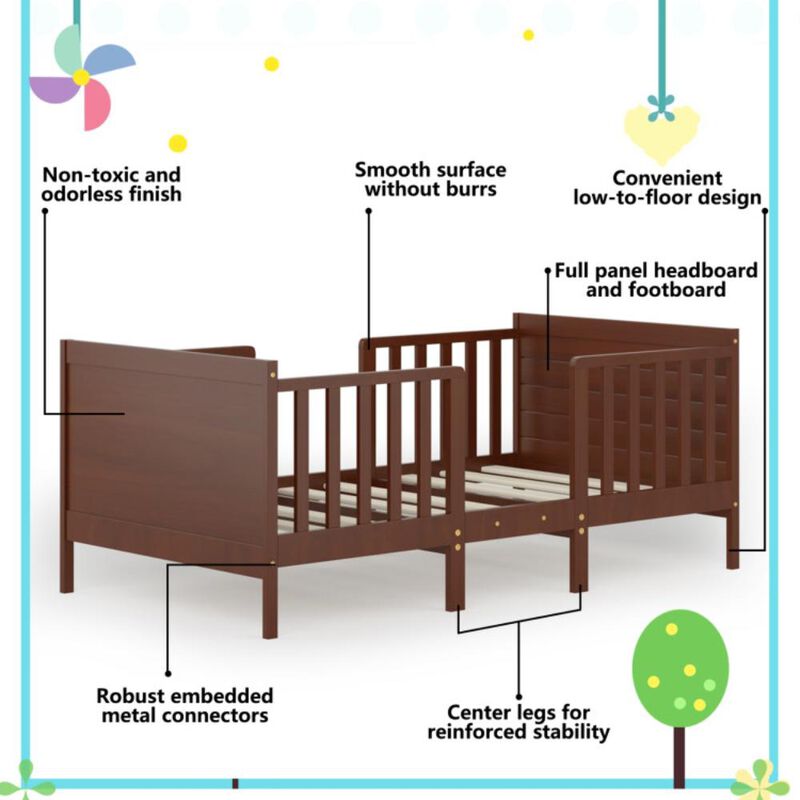 Hivvago 2-in-1 Convertible Toddler Bed with Guardrails