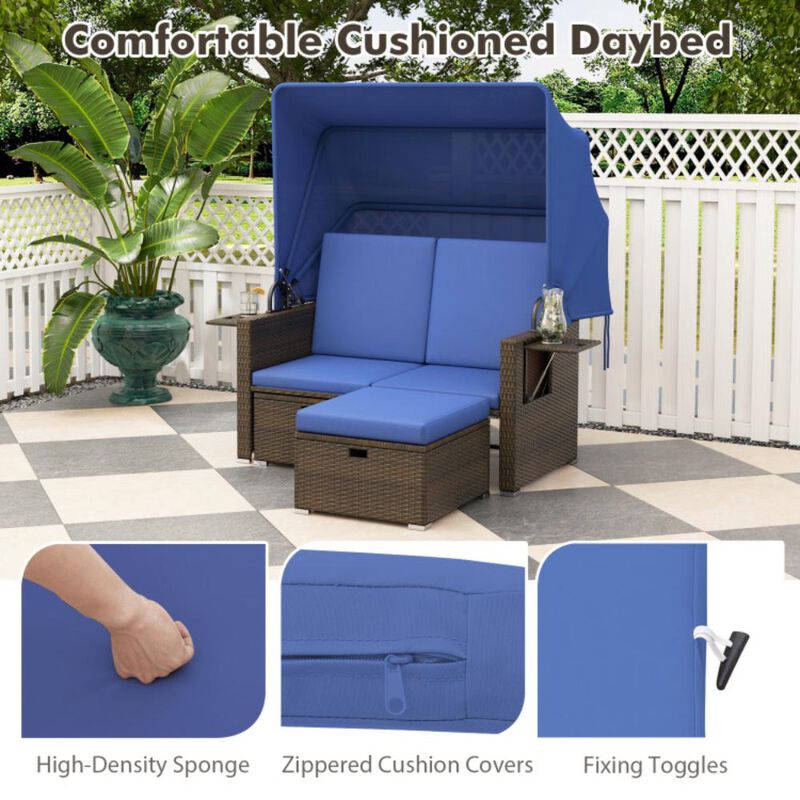 Hivvago Outdoor Patio Rattan Daybed with Retractable Canopy and Adjustable Backrests
