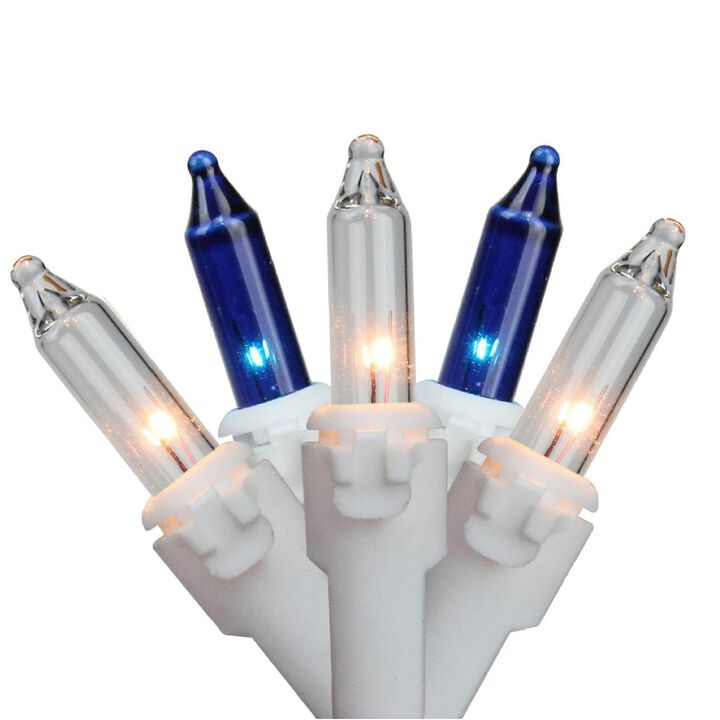 50 Blue and Clear Mini Window Curtain Icicle Christmas Lights - 2.6 ft White Wire