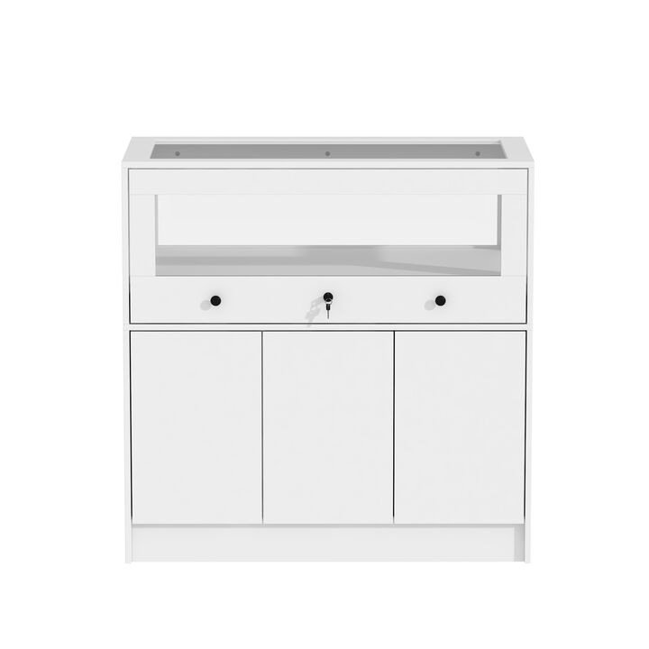 Armoire Bedroom Island Wardrobe Closet Island with Glass Drawer & 3 Doors, Island Glass Dresser Closet Island for Bedroom Cloakroom Store White (39.3”W x 19.6”W x 39.3”H)