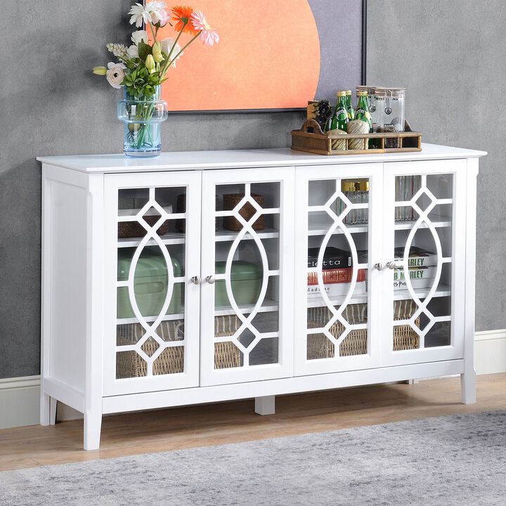 White Kitchen Buffet: Cabinet with Glass Doors for Dining Area