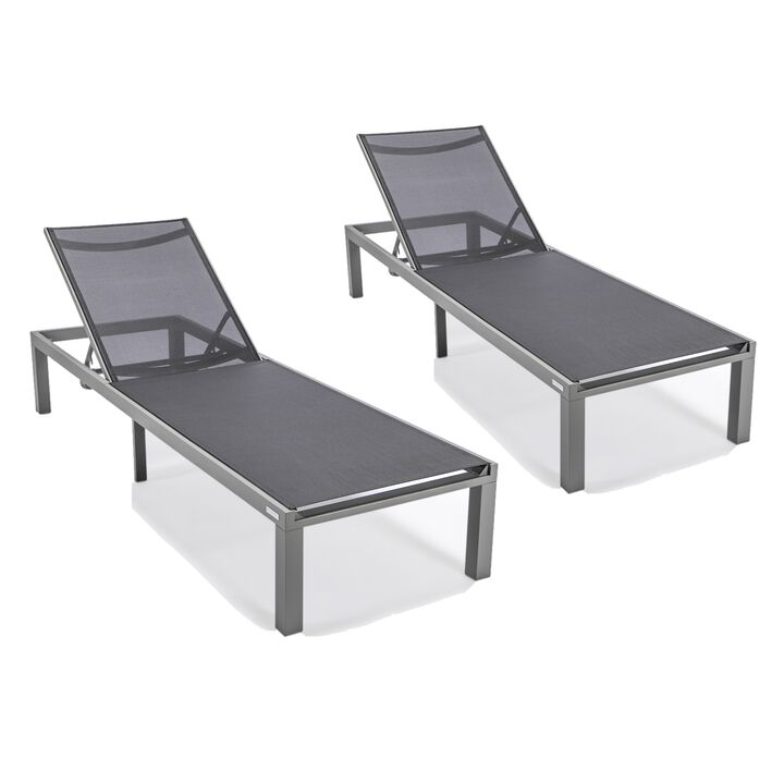 LeisureMod Marlin Patio Chaise Lounge Chair With Grey Aluminum Frame, Set of 2