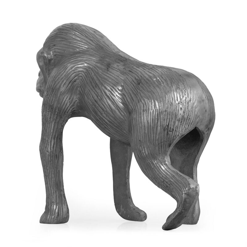 Tabletop Ape Figurine, 14 Inch Solid Crafted Design, Gray Aluminium - Benzara
