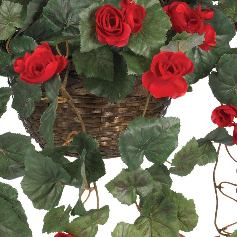 Nearly Natural Begonia Hanging Basket - Red