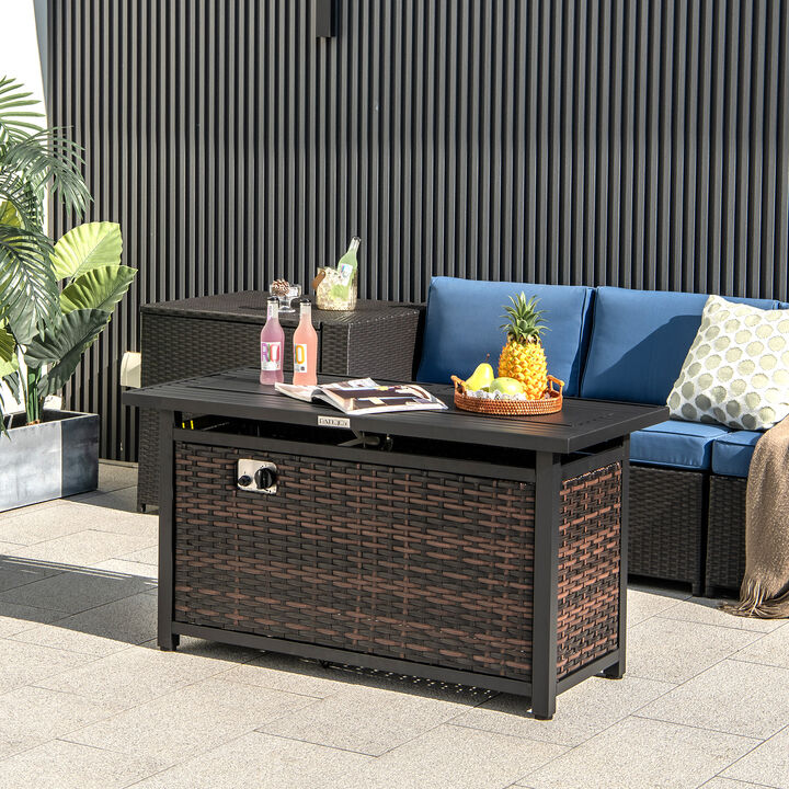 Propane Table with Glass Stones and Protective Cover for Outdoor Patio Heating and Ambiance