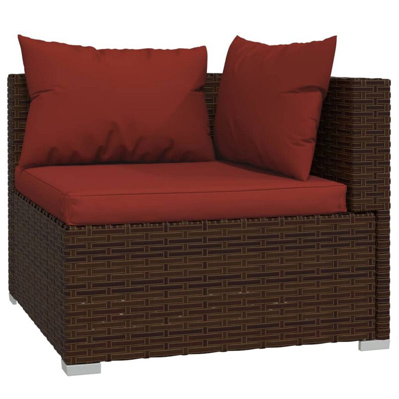 Faye 4pc Outdoor Modular Sofa Set, Brown Poly Rattan and Red Polyester - Benzara