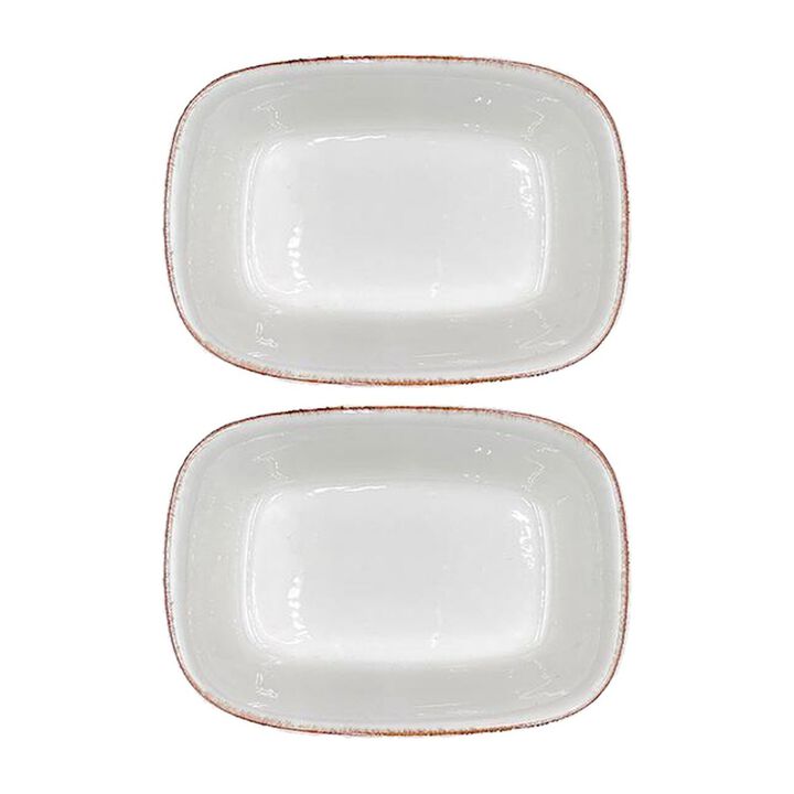 Retro 6.5" x 4.5" x h:1.5" 12 oz. Rectangular Decorated Porcelain Deep Plate (Set of 2)