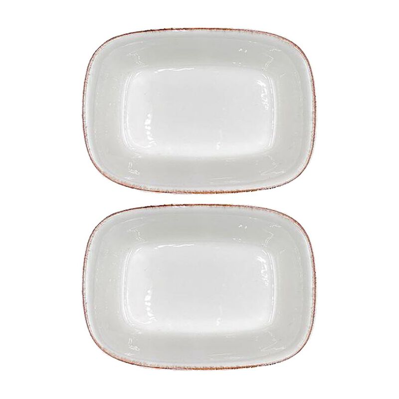 Retro 6.5" x 4.5" x h:1.5" 12 oz. Rectangular Decorated Porcelain Deep Plate (Set of 2)